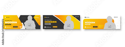 Bundle Real estate house and Set of elegant modern abstract home for sale real estate Facebook cover, banner, for smooth gradient background shape color ad template