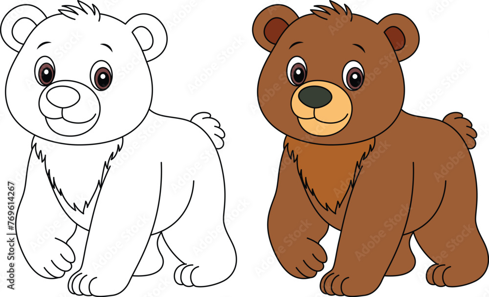 Cute kawaii bear cartoon character coloring page isolated on white background vector illustration
