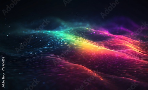 Colorful abstract background with a glowing abstract waves, lines and dots