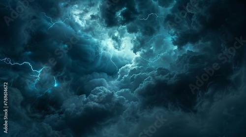 light in the dark storm clouds lightning circling only use blue ultra realistic, photographic