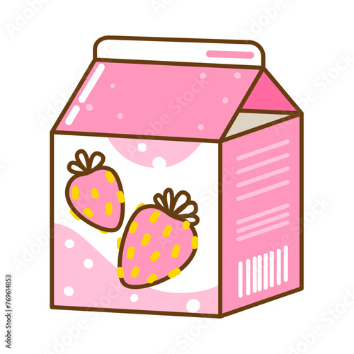 Cute cartoon strawberry milk isolated on white