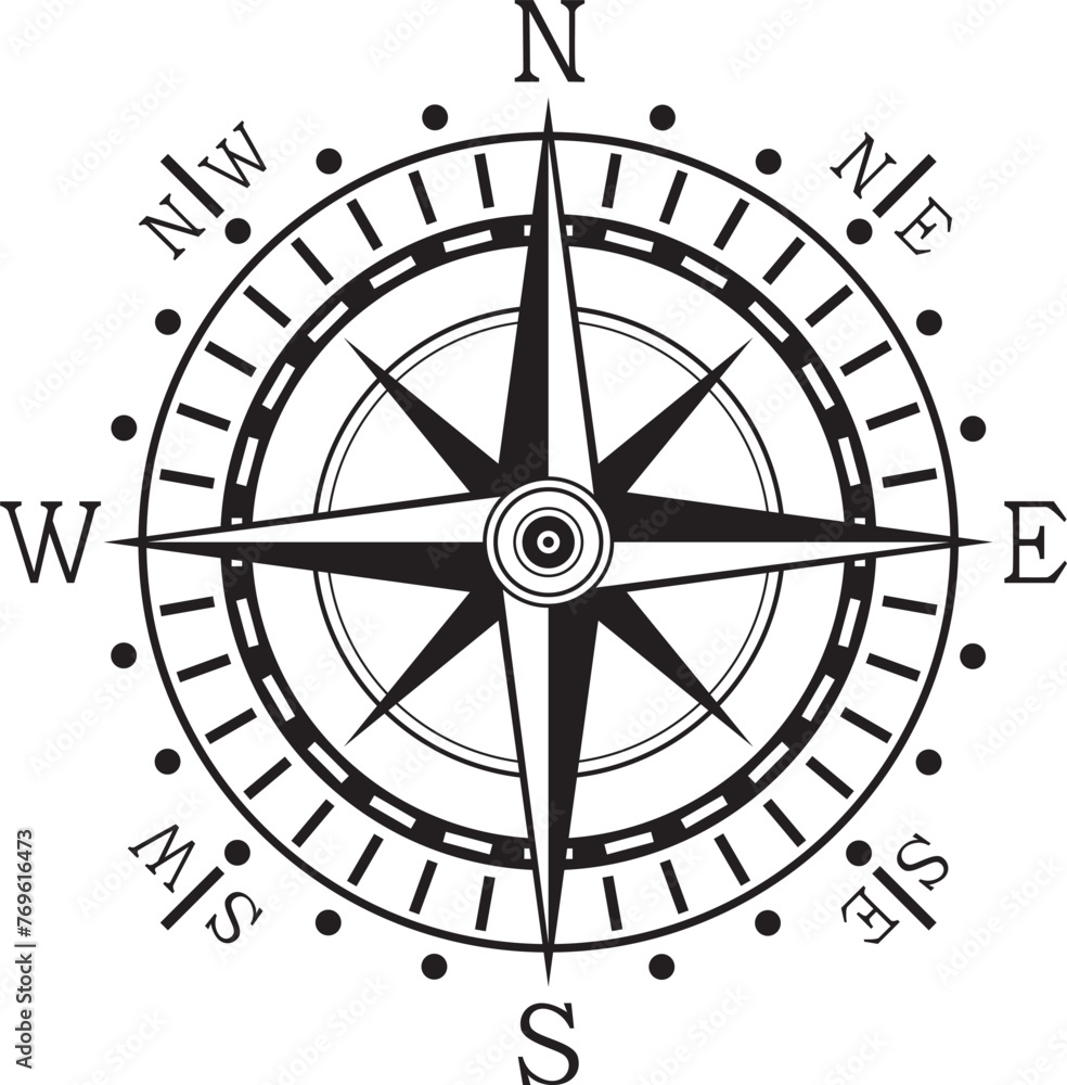 PrintVector compass template in black design.