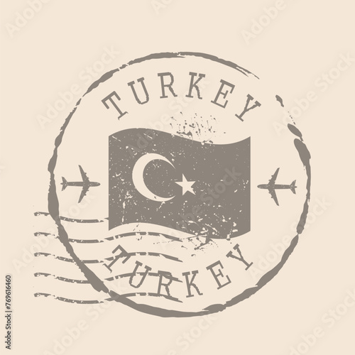 Stamp Postal of Turkey. Stamp of rubber grunge.  Design Retro Travel. Seal  Flag of Turkey grunge  for your design.  EPS10.