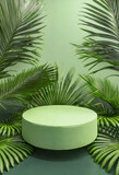 minimal podium palm green natural tropical wild concept abstract background 3d render. Generative AI.