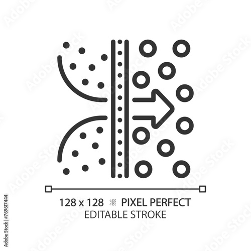 Osmosis linear icon. Educational diagram. Water filtration and purification. Osmotic pressure. Thin line illustration. Contour symbol. Vector outline drawing. Editable stroke. Pixel perfect