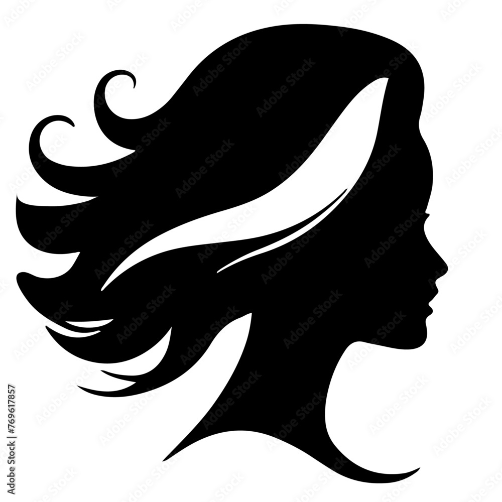 Decorative fashion girl for beauty salon design. Beautiful woman silhouette. Young girl with wavy thick hair. Vector hair style icon Decorative fashion girl for beauty salon design. Beautiful woman silhouette. Young girl with wavy thick hair. Vector hair style icon