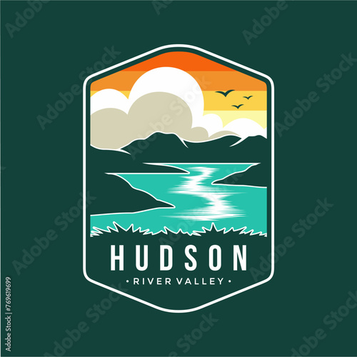 Hudson river valley emblem patch logo illustration on dark background