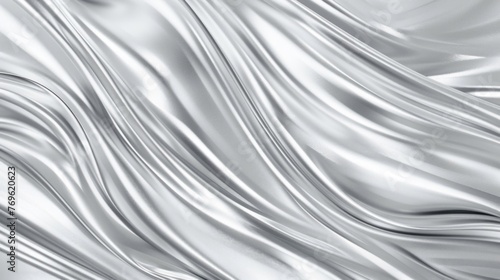 Detailed view of a shimmering silver fabric material, highlighting its texture and sheen