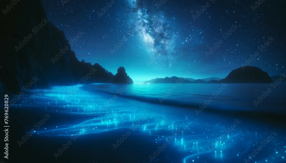 Bioluminescence Coastline Night Generative AI