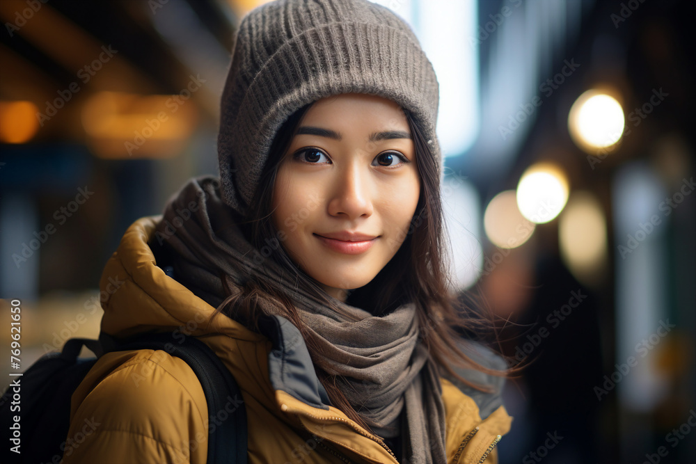 Generative AI photo image of a beautiful traveler tourist on expedition summer vacation weekend tour