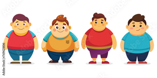  Fat Man collection set, high fat person isolated flat vector illustration on white background.