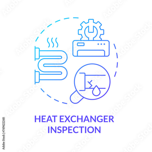 Heat exchanger inspection blue gradient concept icon. Pipes examination. HVAC system diagnostics. Round shape line illustration. Abstract idea. Graphic design. Easy to use in promotional material