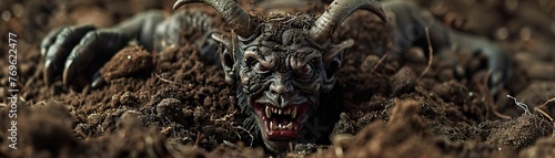 A sinister-looking devil emerging from the soil