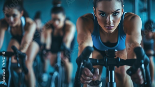 Women's Fitness Class: Cycling Together in a Gym