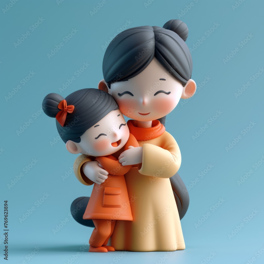 Mothers day, happy kid in mom hug, cartoon characters, square shape card, Mothers day, happy kid in mom hug, cartoon characters, square shape card,