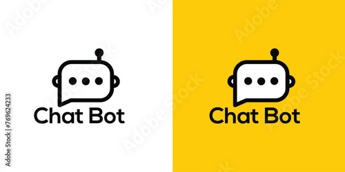 Chatbot icon. Bot sign design. Chat bot logo concept. Robot head in speech bubble. Online customer support service bot logo, UI UX element for web design. Virtual smart assistant. AI Robot silhouette.