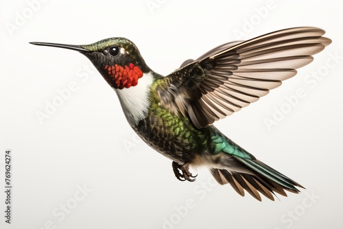 Ruby-throated Hummingbird bird on white background 