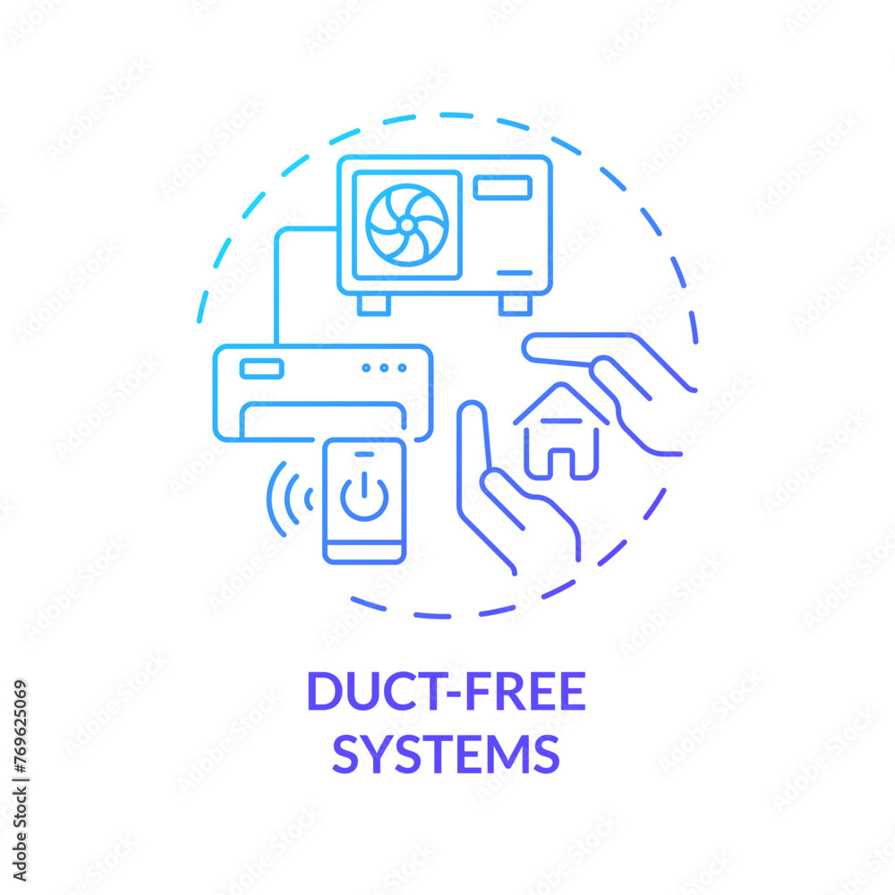 Duct free system blue gradient concept icon. Ductless mini-split systems. HVAC type. Round shape line illustration. Abstract idea. Graphic design. Easy to use in promotional material Duct free system blue gradient concept icon. Ductless mini-split systems. HVAC type. Round shape line illustration. Abstract idea. Graphic design. Easy to use in promotional material