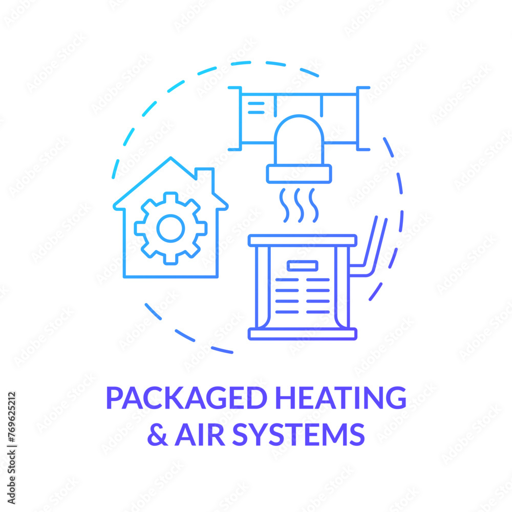 Packaged heating and air systems blue gradient concept icon. Compact HVAC solution. Climate control. Round shape line illustration. Abstract idea. Graphic design. Easy to use in promotional material Packaged heating and air systems blue gradient concept icon. Compact HVAC solution. Climate control. Round shape line illustration. Abstract idea. Graphic design. Easy to use in promotional material