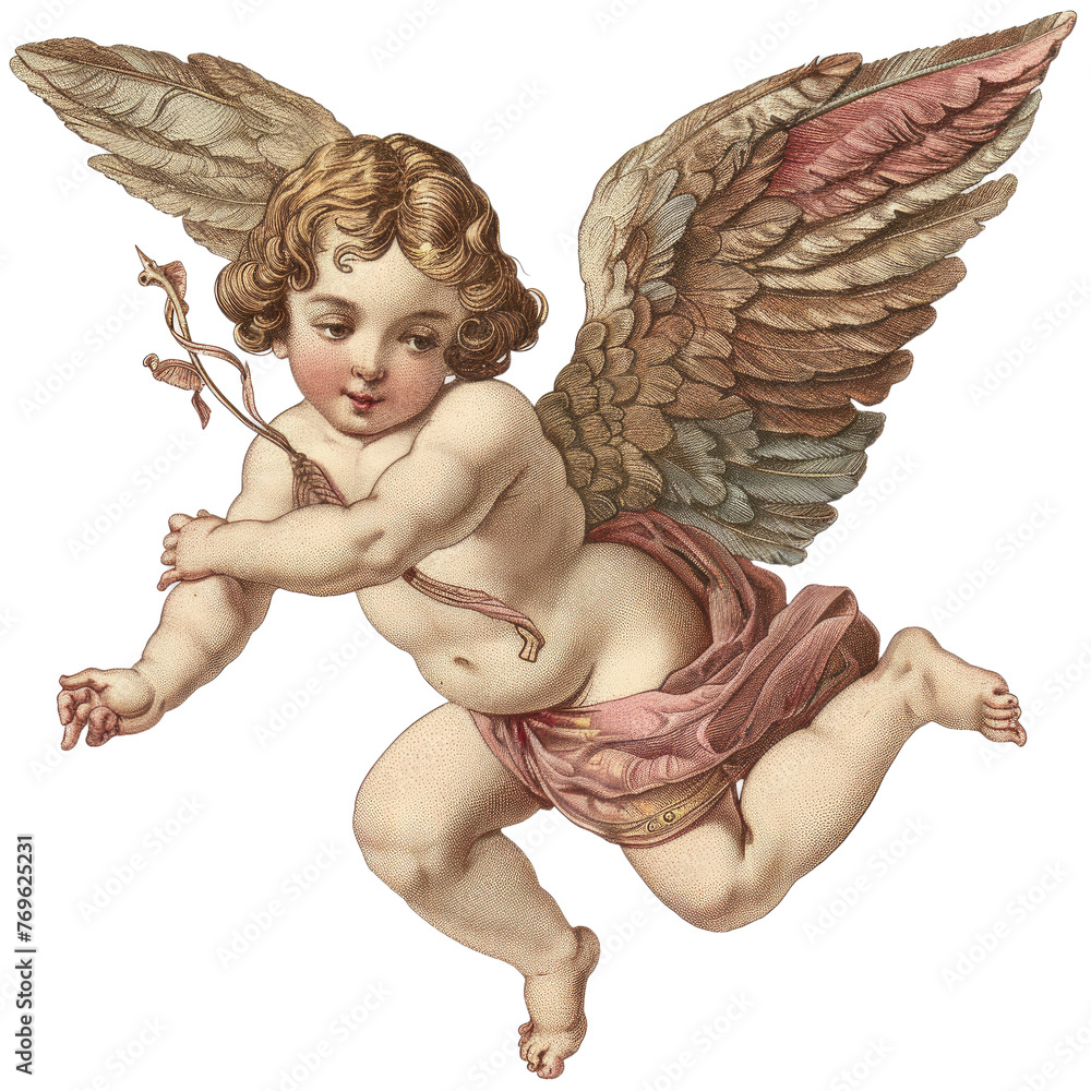 Fototapeta premium vintage romantic illustration of a cherub or cupid isolated on a transparent background