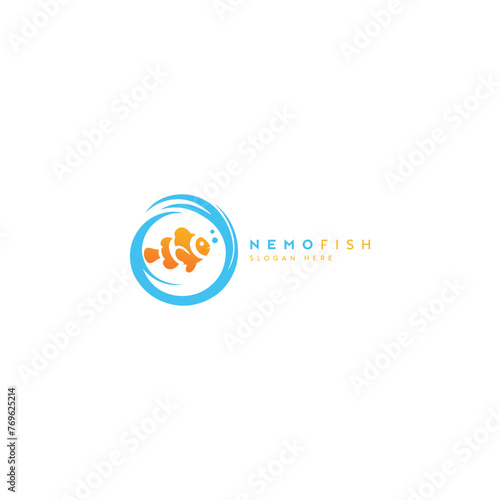 NemoFish Logo Design Featuring a Stylized Clownfish Emblem in a Blue Circle photo