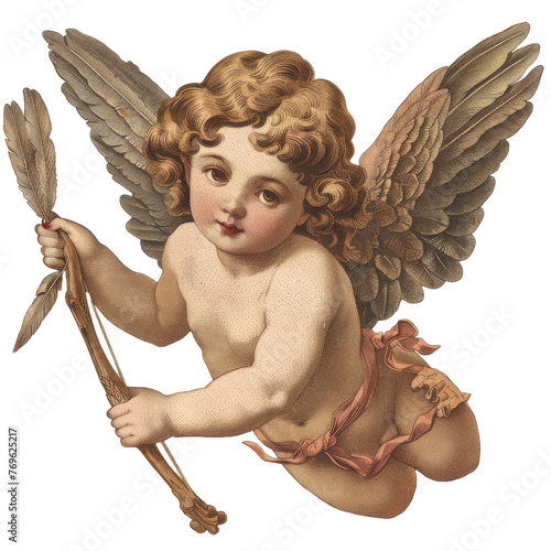 vintage romantic illustration of a cherub or cupid isolated on a transparent background