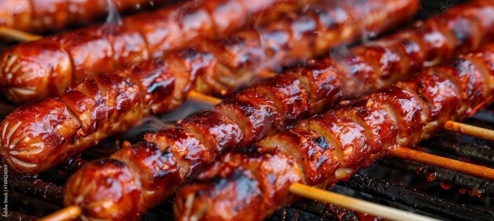 Golden brown corn dogs sizzling in the deep fryer, tempting and deliciously crispy Golden brown corn dogs sizzling in the deep fryer, tempting and deliciously crispy