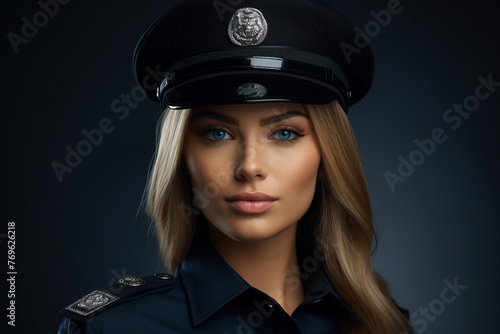 Fictional person Police man woman made with Ai generative technology serious face expression