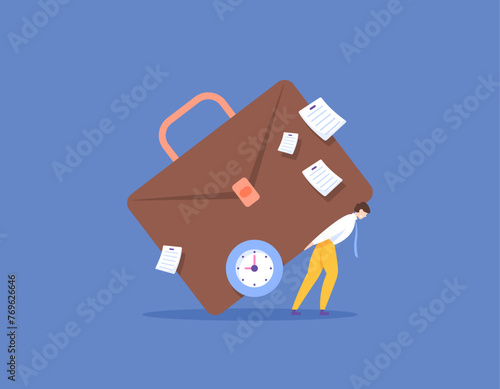 excessive workload. task overload. the work is too hard. a worker or employee struggles to withstand a workload that is too heavy. problems at work. concept illustration design. graphic elements. vect