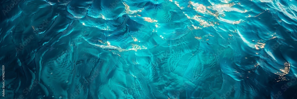 A deep blue and turquoise sea texture, capturing the crystal-clear waters of the Aegean Sea, with light reflections and subtle wave patterns created with Generative AI Technology - obrazy, fototapety, plakaty 
