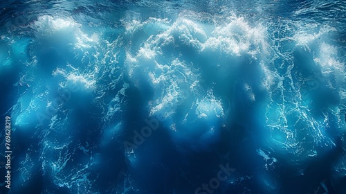 A deep blue and turquoise sea texture, capturing the crystal-clear waters of the Aegean Sea, with light reflections and subtle wave patterns created with Generative AI Technology © Sentoriak