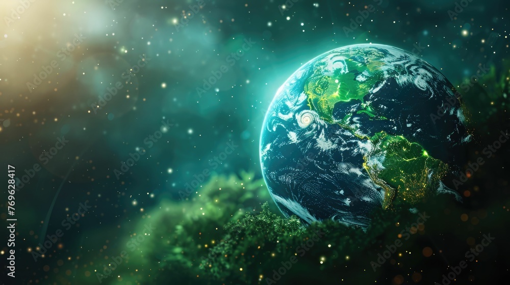 Abstract design of planet Earth,showcasing a vibrant blend of green and blue hues The image represents a vision of our world's sustainable future