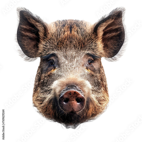 wild boar face shot , isolated on transparent background cutout
