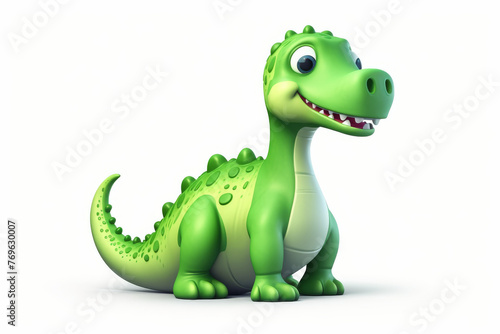 A cute green dinosaur cartoon standing with a welcoming gesture  ideal for attracting kids  attention