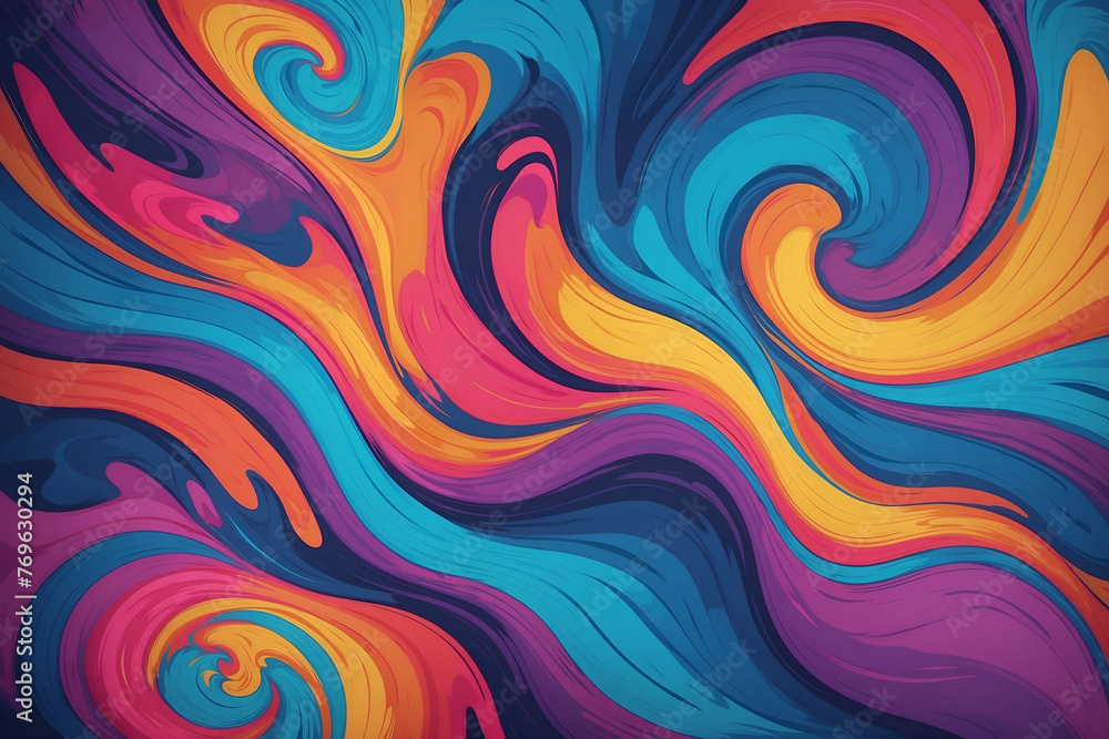 Abstract colorful background with waves, psychedelic background, swirl wavy wild imagination, smooth colorful background