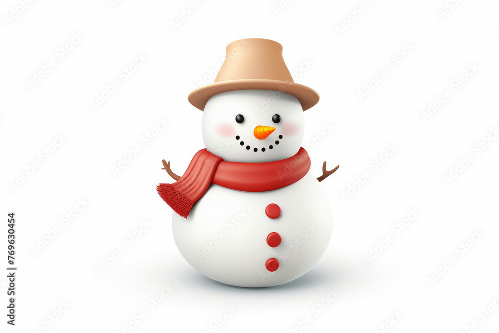 A delightful depiction of a wintery snowman adorned with a hat and scarf, conjuring joyful holiday feelings A delightful depiction of a wintery snowman adorned with a hat and scarf, conjuring joyful holiday feelings