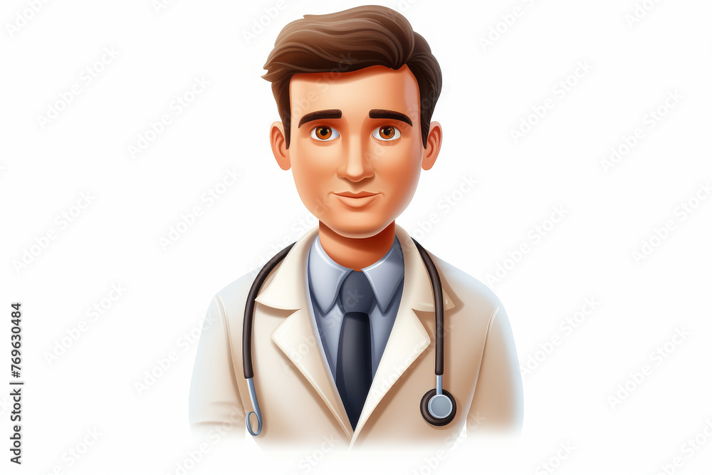 A highly detailed digital illustration showcasing a comforting male doctor with a stethoscope in vector style A highly detailed digital illustration showcasing a comforting male doctor with a stethoscope in vector style