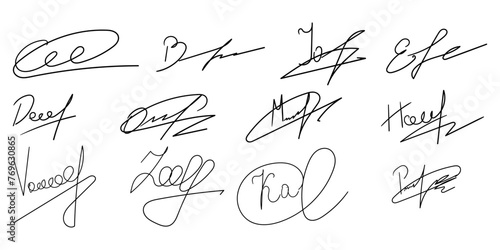 autograph or fictitious handwritten fake signature. vector on transparency background.