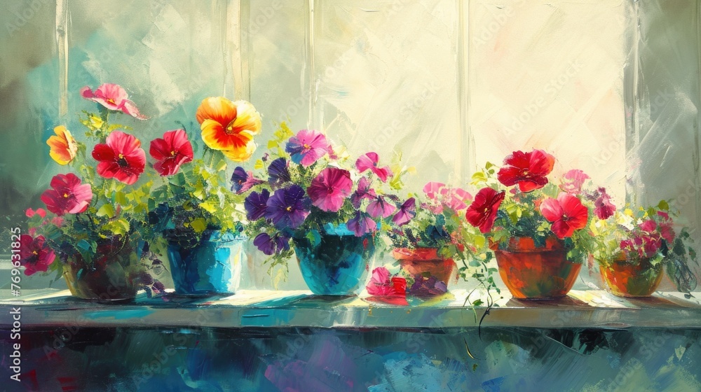 Fototapeta premium Painting of assortment of colorful potted flower