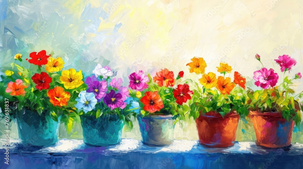 Painting of assortment of colorful potted flower