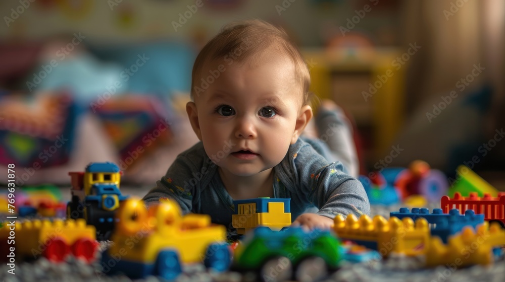 Baby boy is playing with toys.AI generated image Baby boy is playing with toys.AI generated image