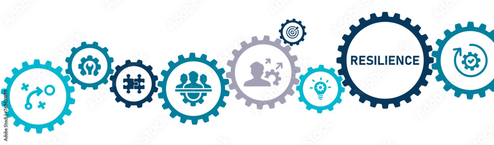 Resilience banner website icons vector illustration concept with an icons of disruption crisis build continuously adapt adversity inclusive growth sustainability organization deal on white background - obrazy, fototapety, plakaty 