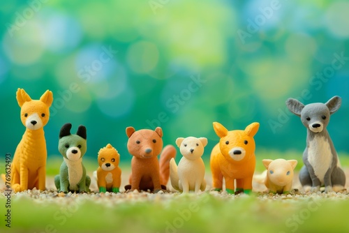 plasticine figurines of animals in a row