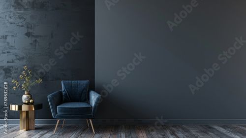 Modern minimalist living space with elegant armchair