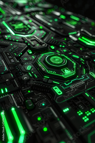 A black and green futuristic GUI