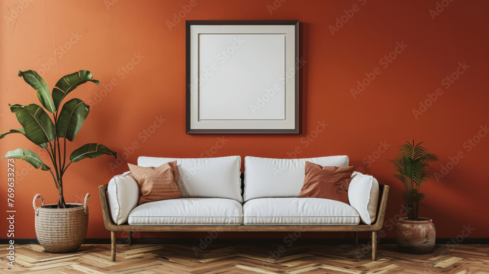 Fototapeta premium Modern living room interior with white sofa