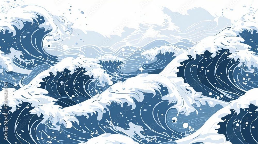 A pattern of minimalist waves crashing against the shore. AI generate illustration