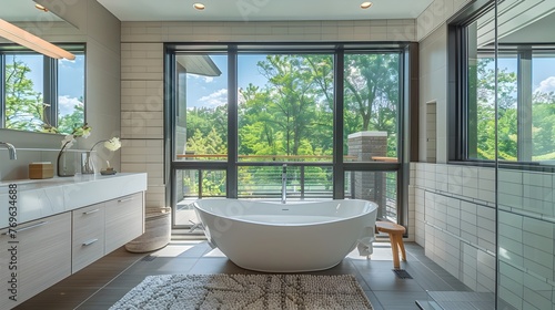 Streamlined Modern Bathroom An Invigorating Space with Panoramic Views and Refined Decor