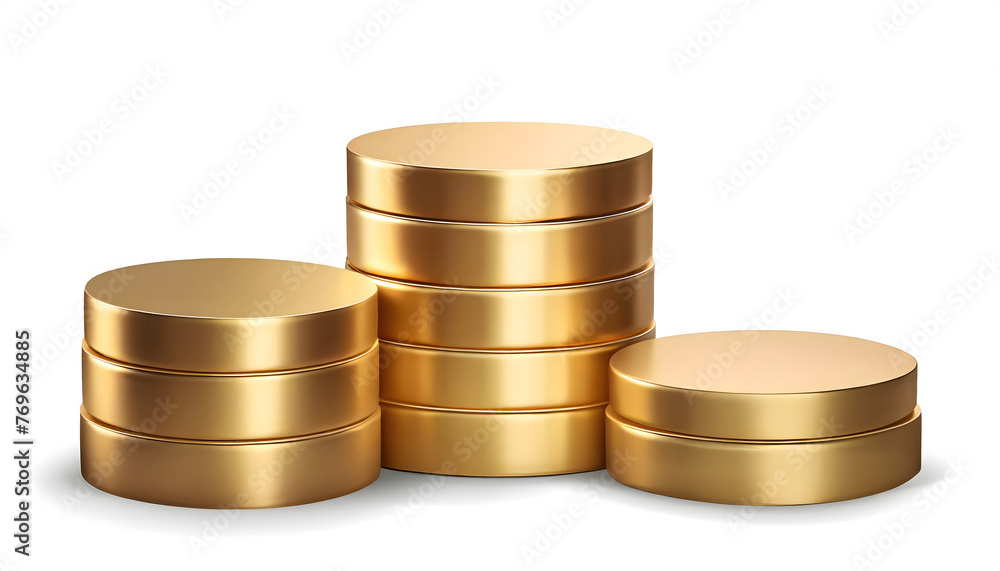3d isolated gold podium set vector pedestal pack isolated on white background. Generative AI. 3d isolated gold podium set vector pedestal pack isolated on white background. Generative AI.