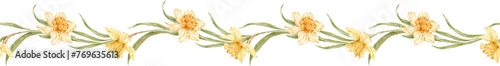 Watercolor horizontal seamless border  with yellow daffodils